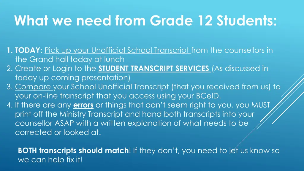 what we need from grade 12 students