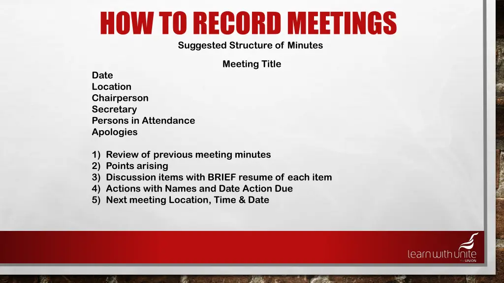 how to record meetings suggested structure