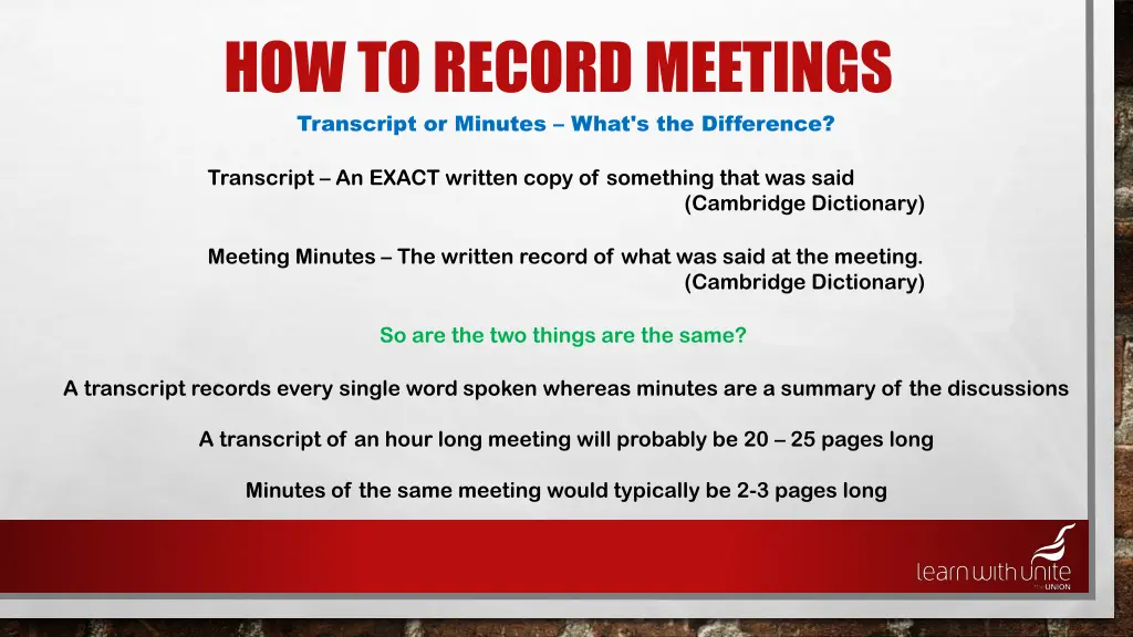how to record meetings transcript or minutes what