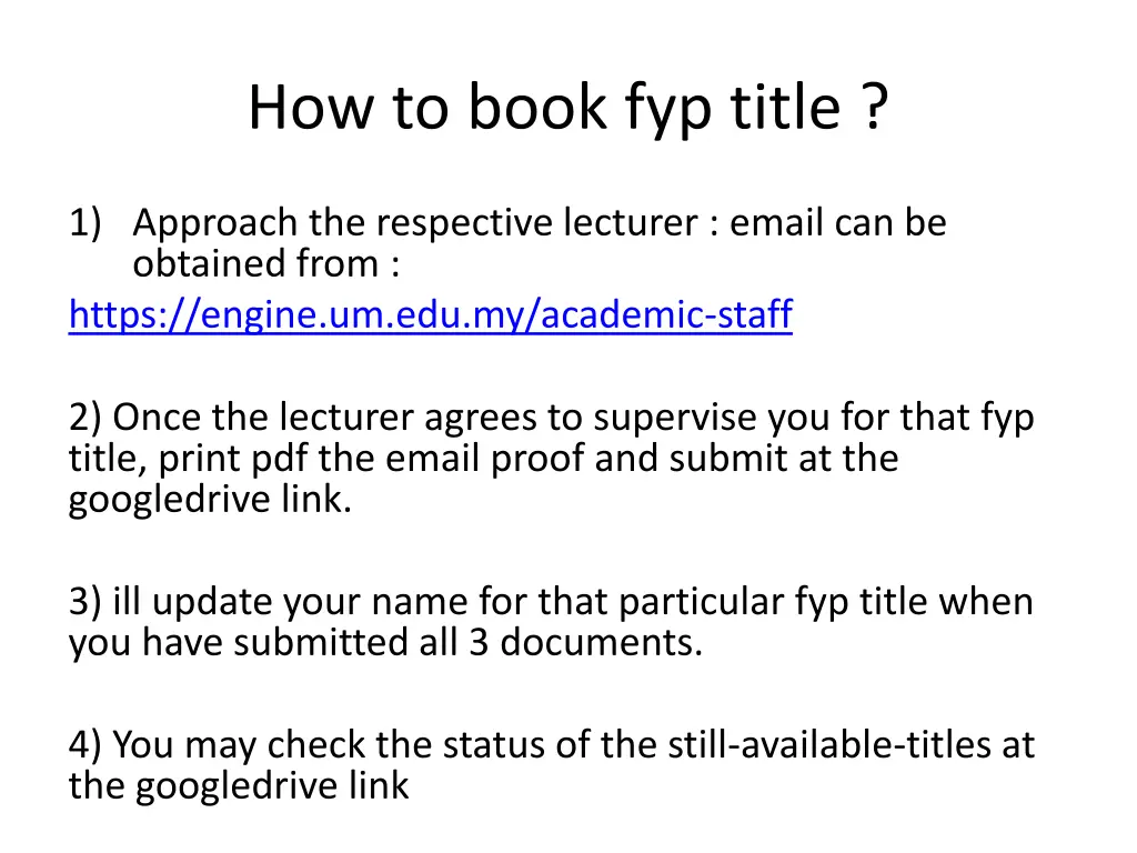how to book fyp title