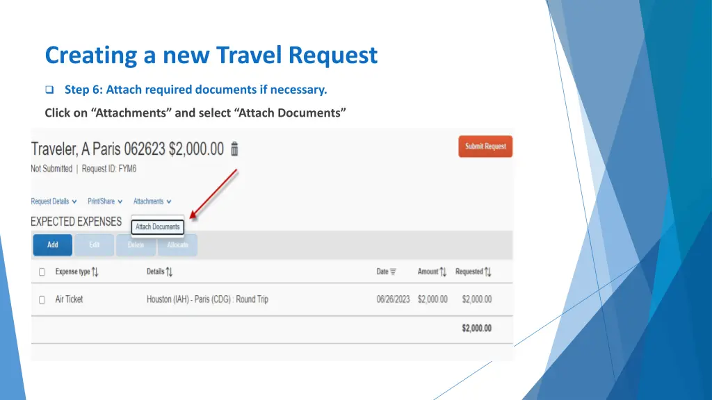 creating a new travel request 11