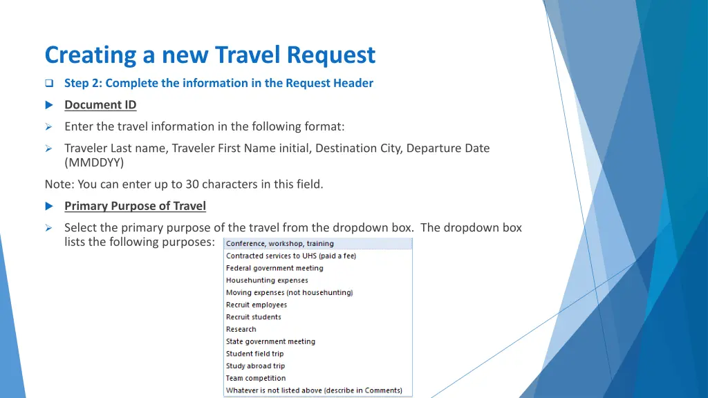 creating a new travel request 2