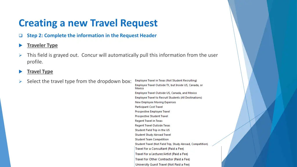 creating a new travel request 3