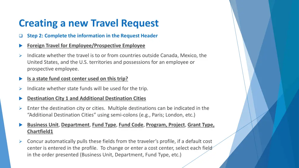creating a new travel request 5