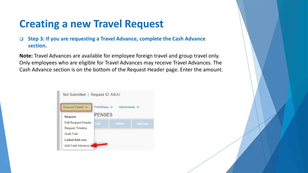 creating a new travel request 7