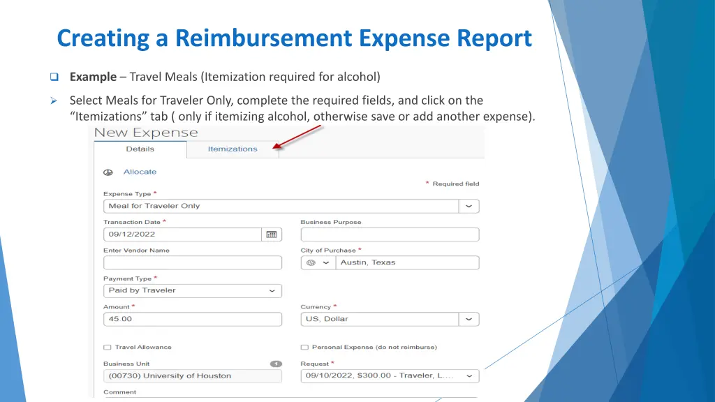 creating a reimbursement expense report 9