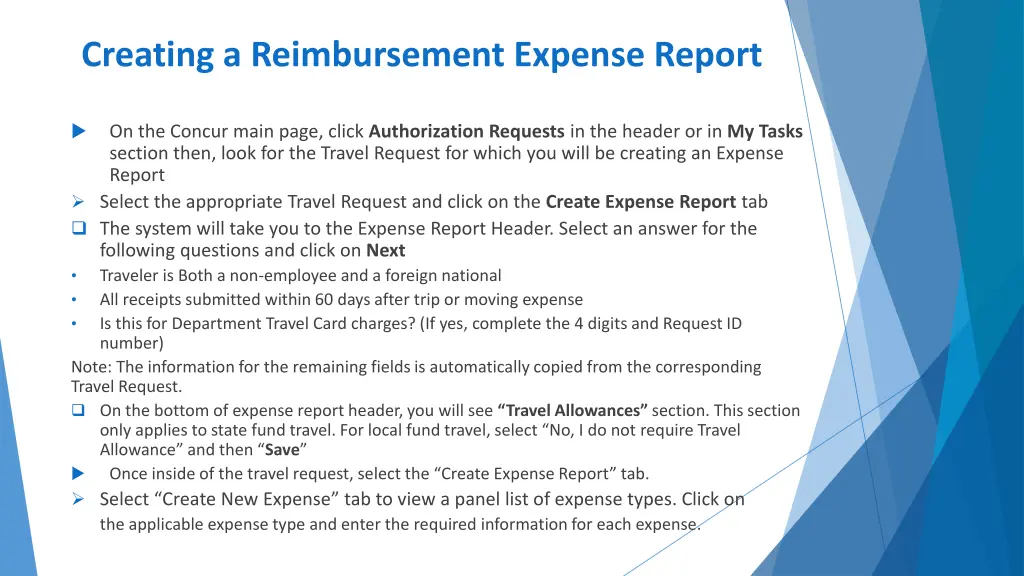 creating a reimbursement expense report