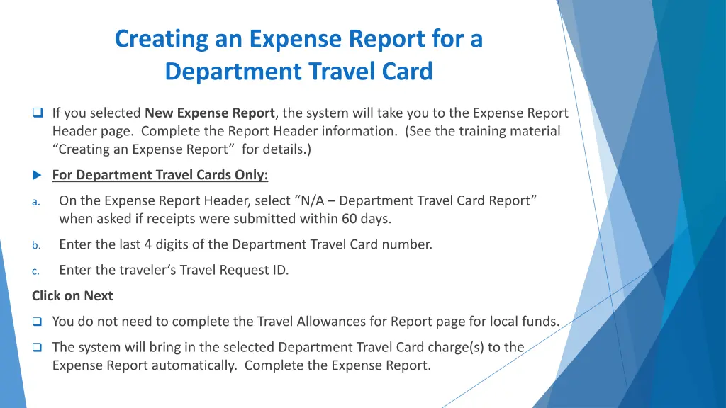 creating an expense report for a department 1