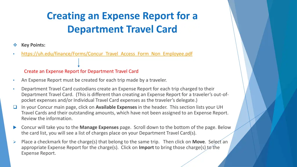 creating an expense report for a department