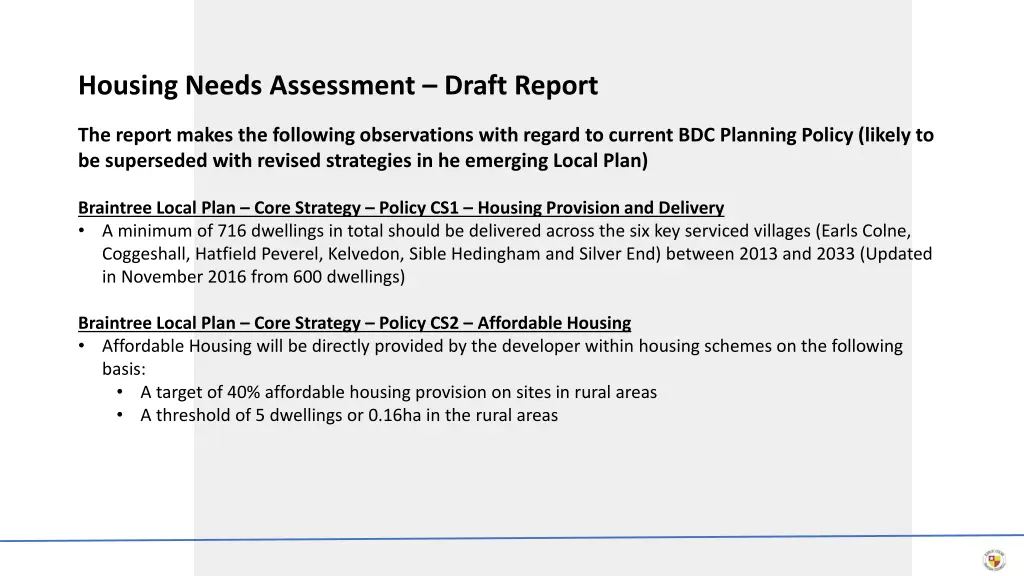 housing needs assessment draft report