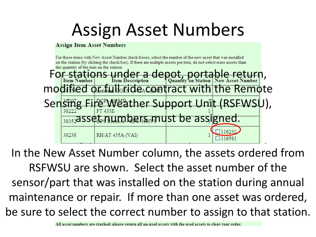 assign asset numbers
