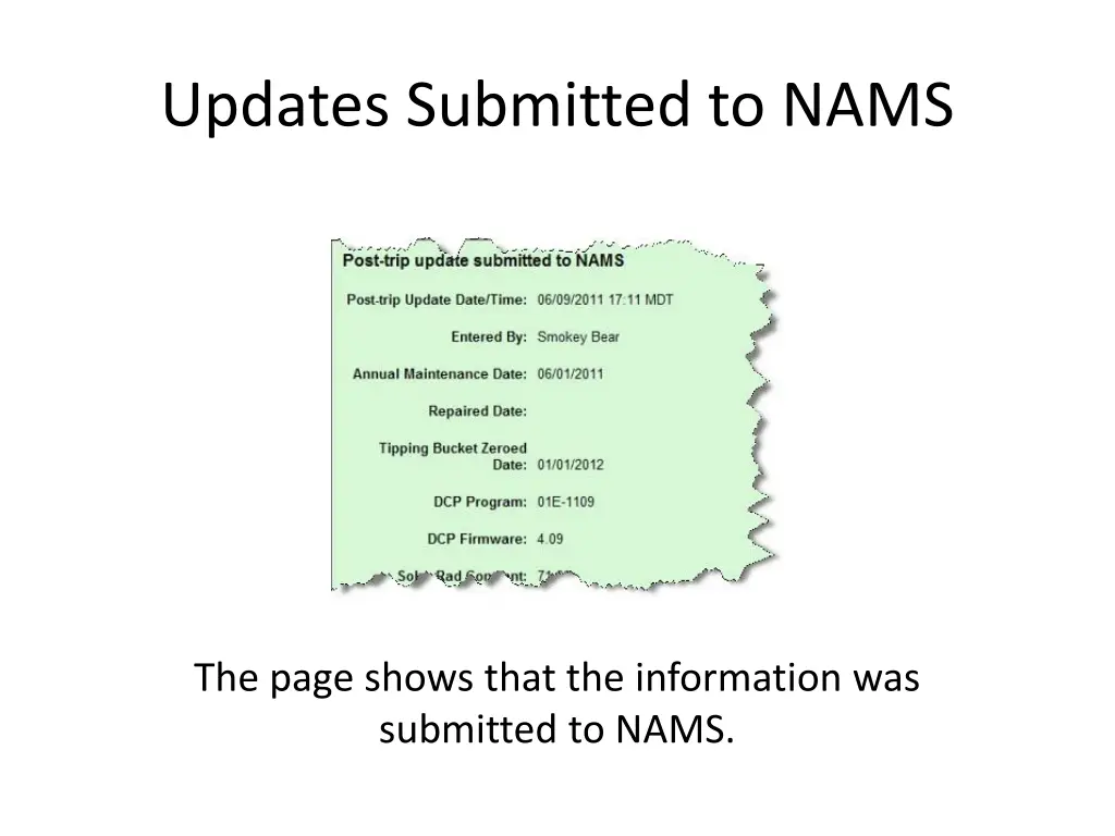 updates submitted to nams