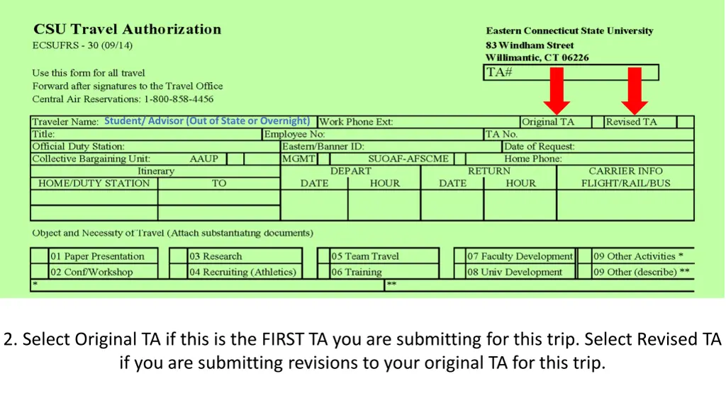 student advisor out of state or overnight 1