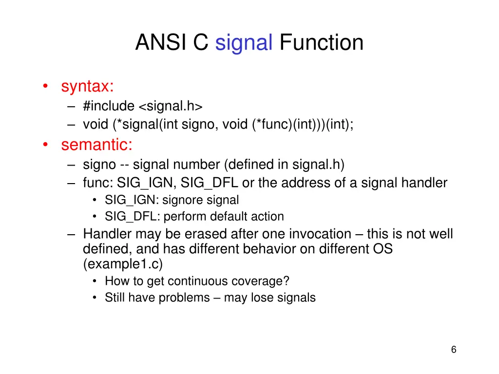ansi c signal function