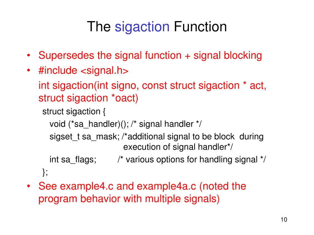the sigaction function