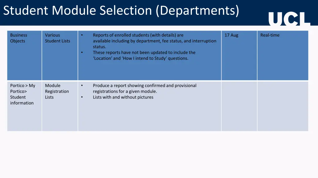 student module selection departments 3