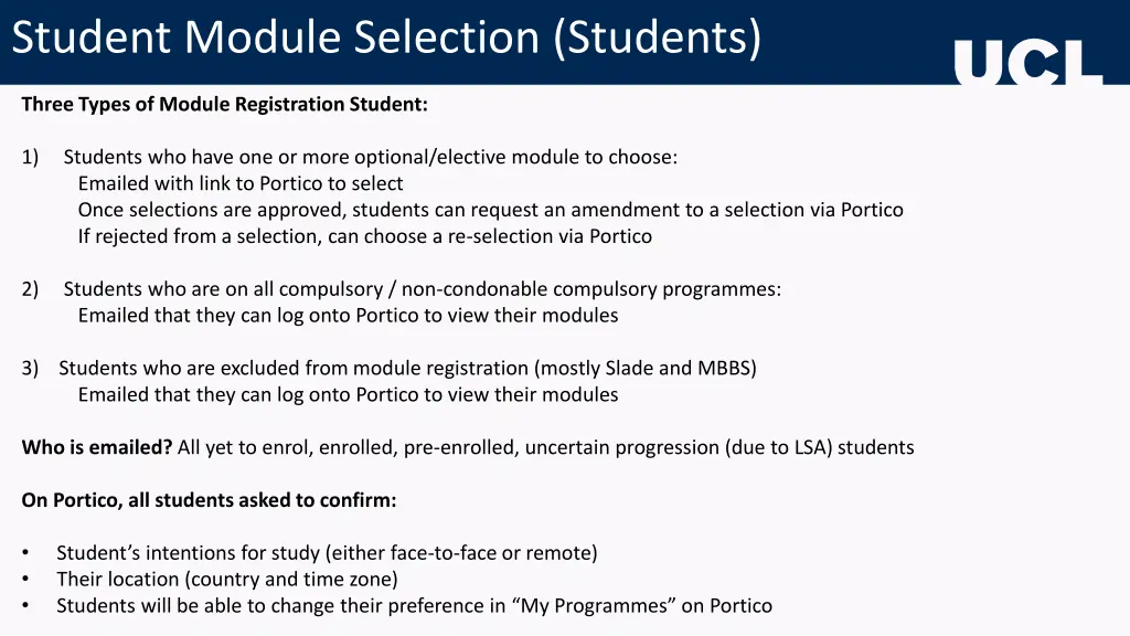 student module selection students