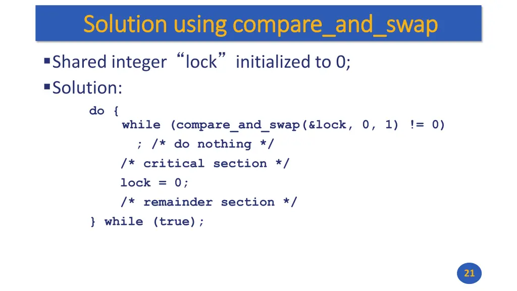 solution using solution using compare and swap