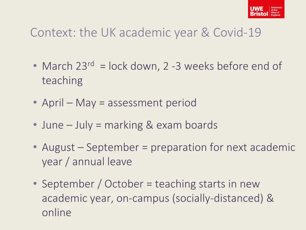 context the uk academic year covid 19