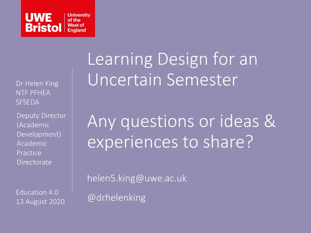 learning design for an uncertain semester 1