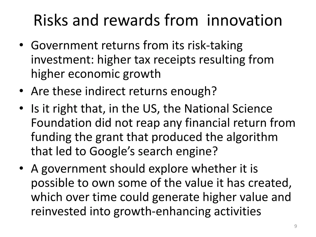 risks and rewards from innovation