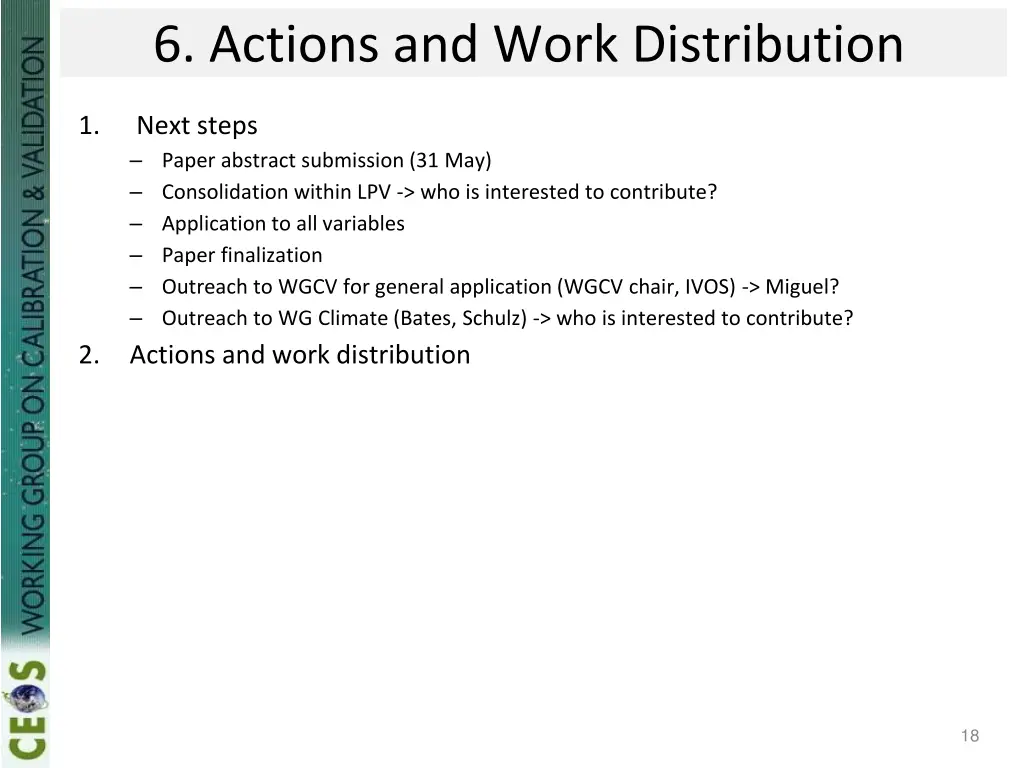 6 actions and work distribution