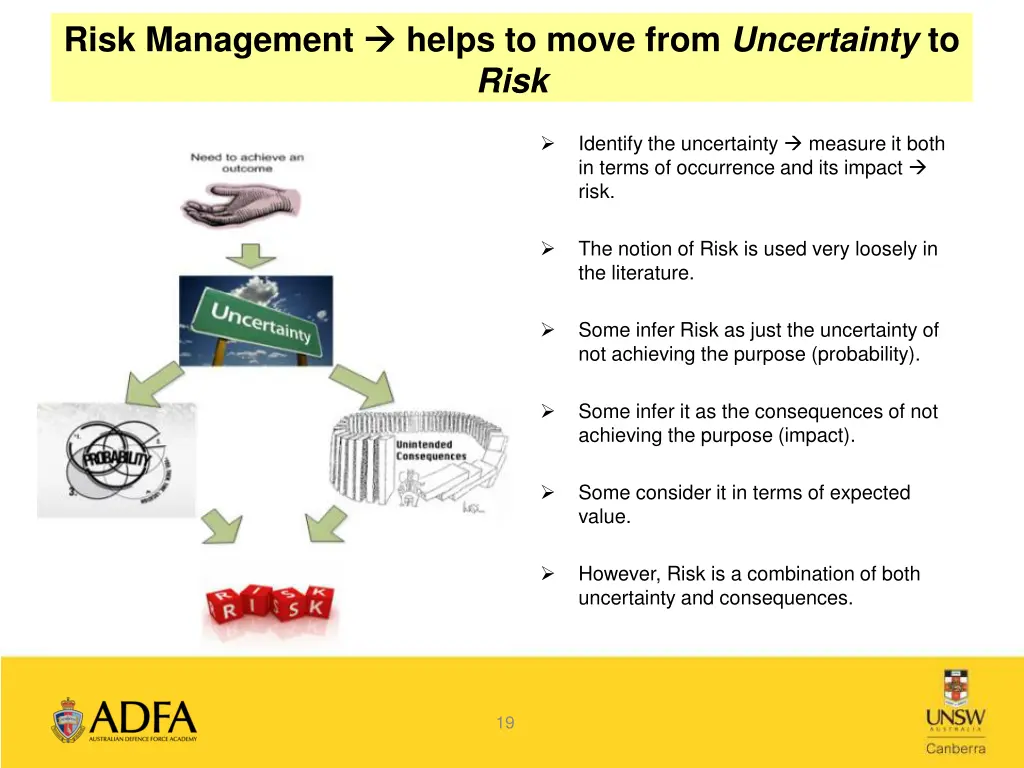 helps to move from uncertainty to risk