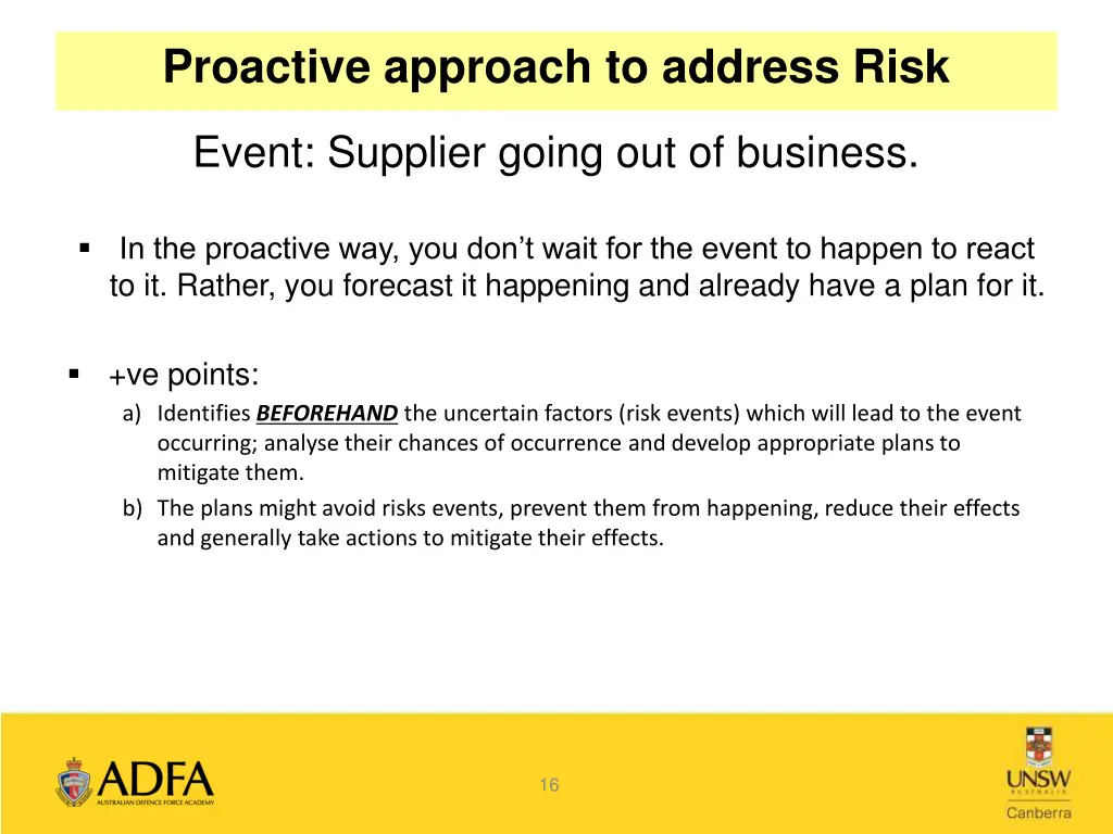 proactive approach to address risk