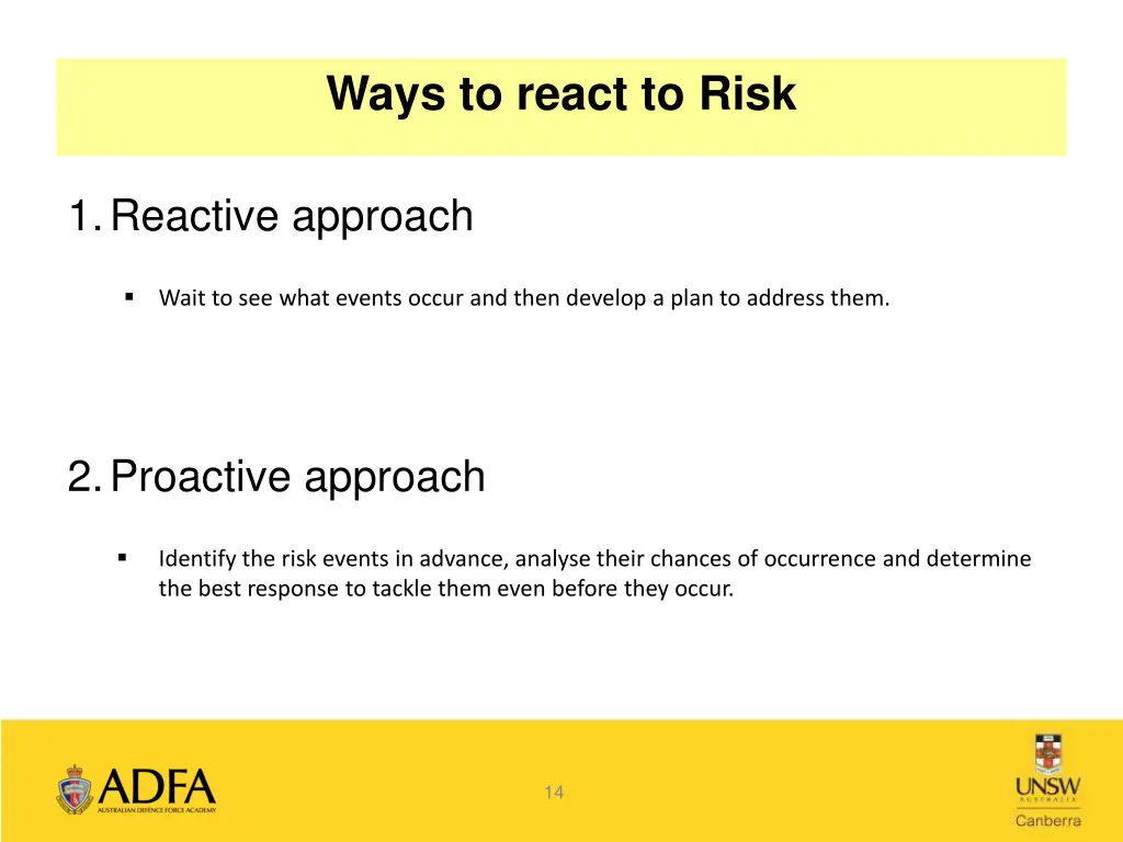 ways to react to risk