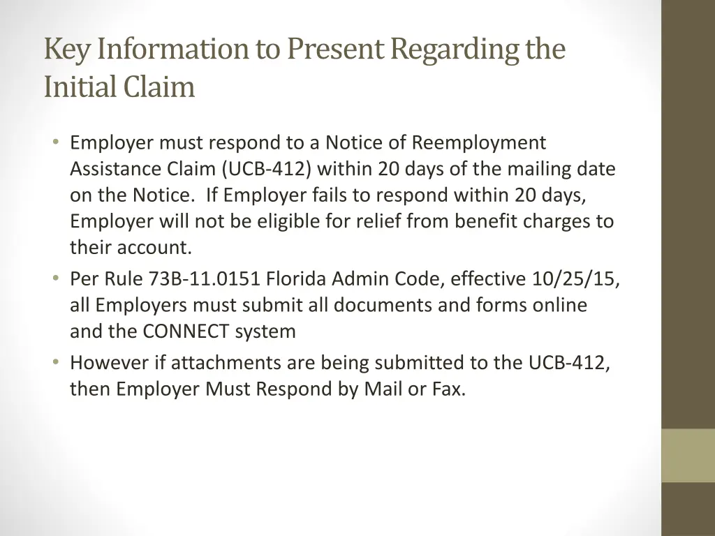 key information to present regarding the initial
