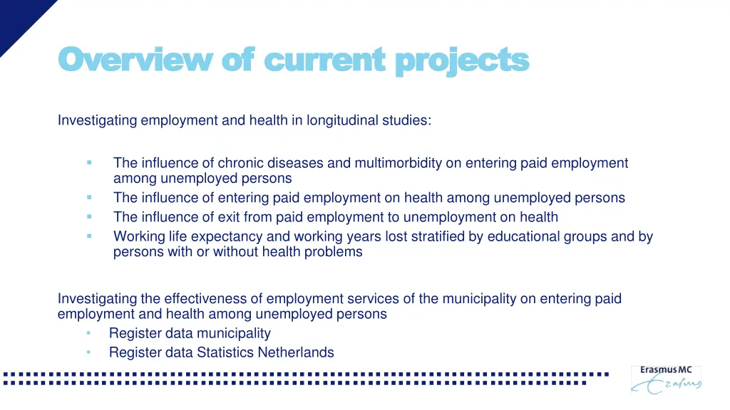 overview of current projects overview of current
