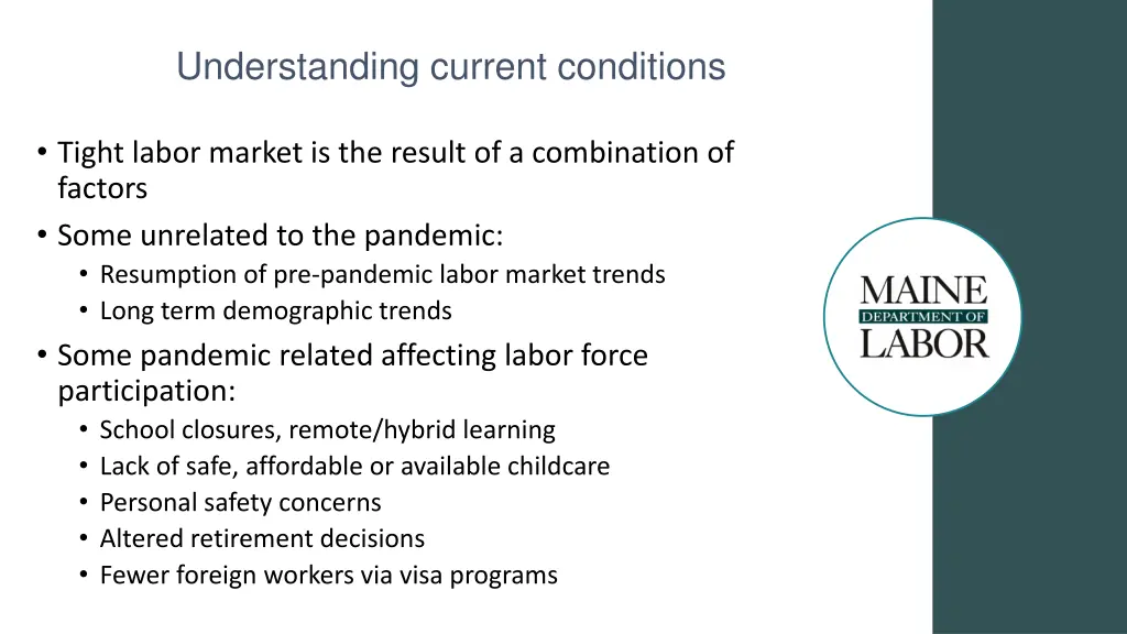 understanding current conditions