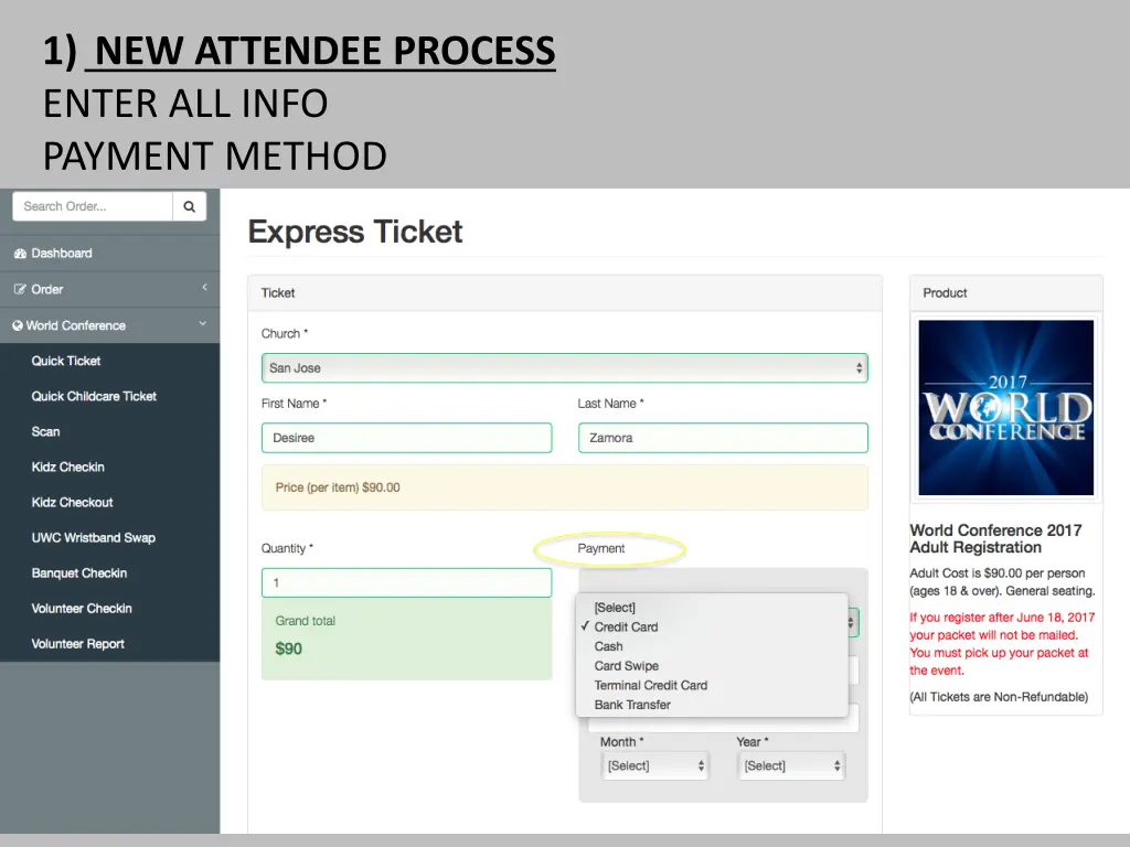 1 new attendee process enter all info payment