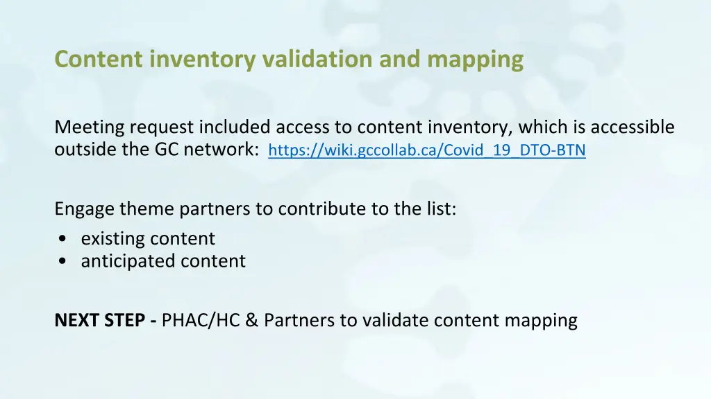 content inventory validation and mapping