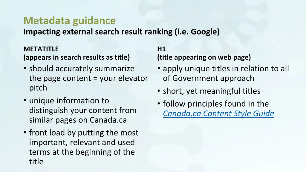 metadata guidance impacting external search