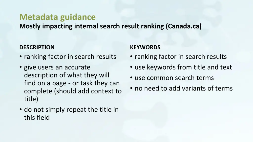 metadata guidance mostly impacting internal
