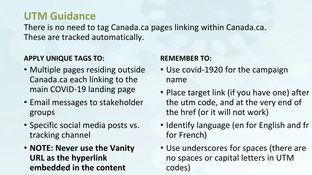 utm guidance there is no need to tag canada