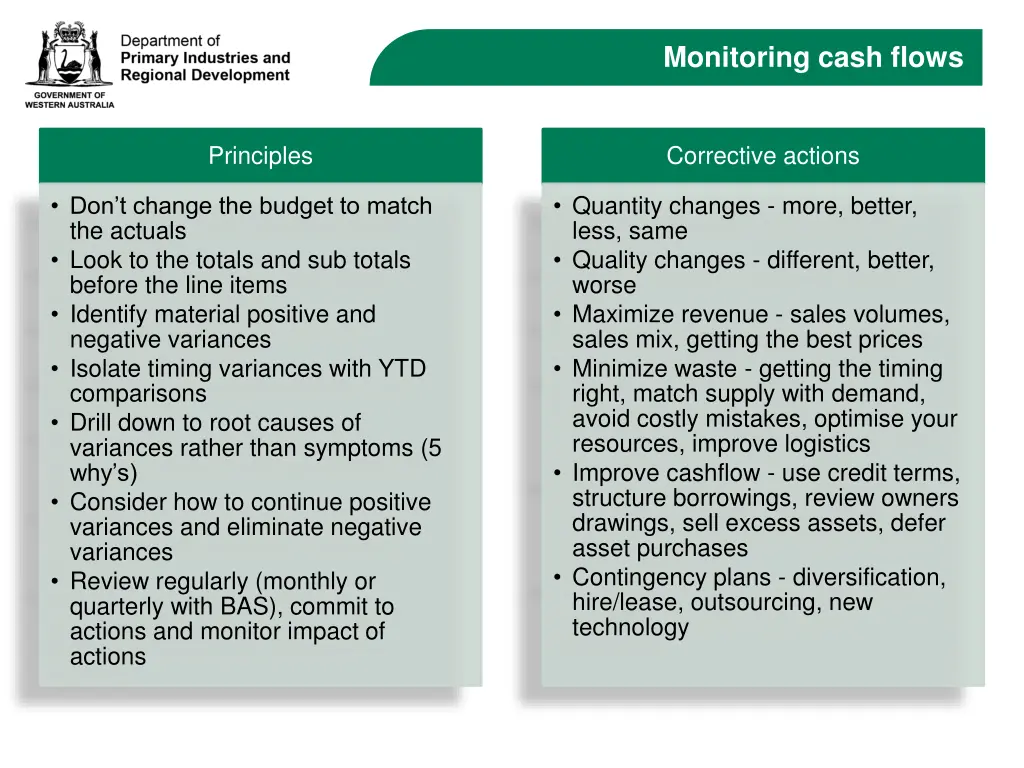 monitoring cash flows