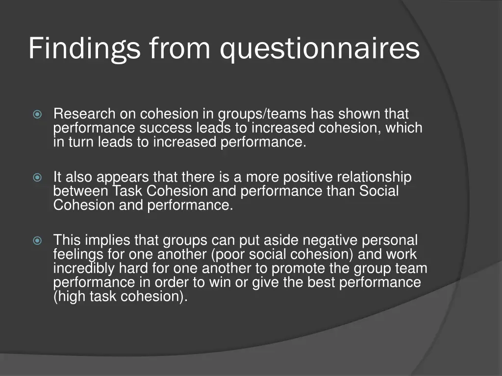 findings from questionnaires