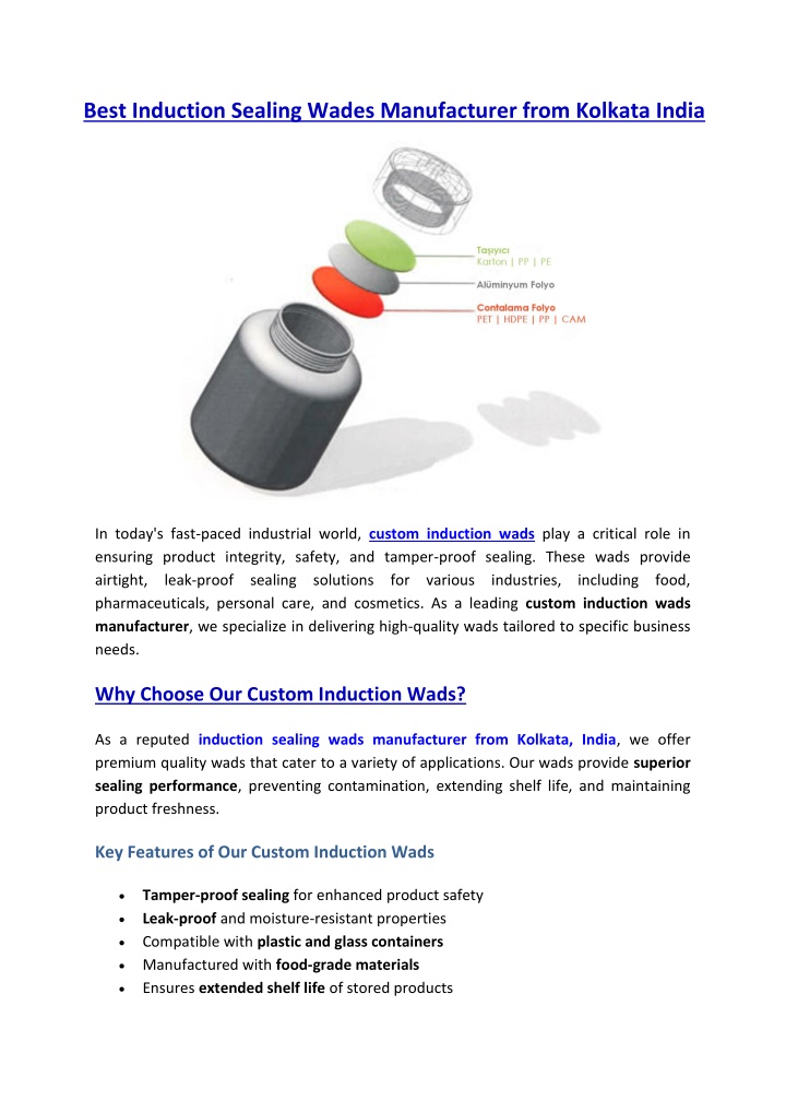 best induction sealing wades manufacturer from
