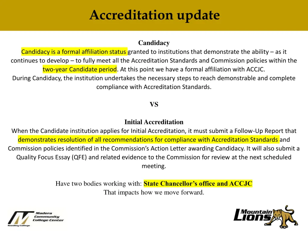 need title here accreditation update 1