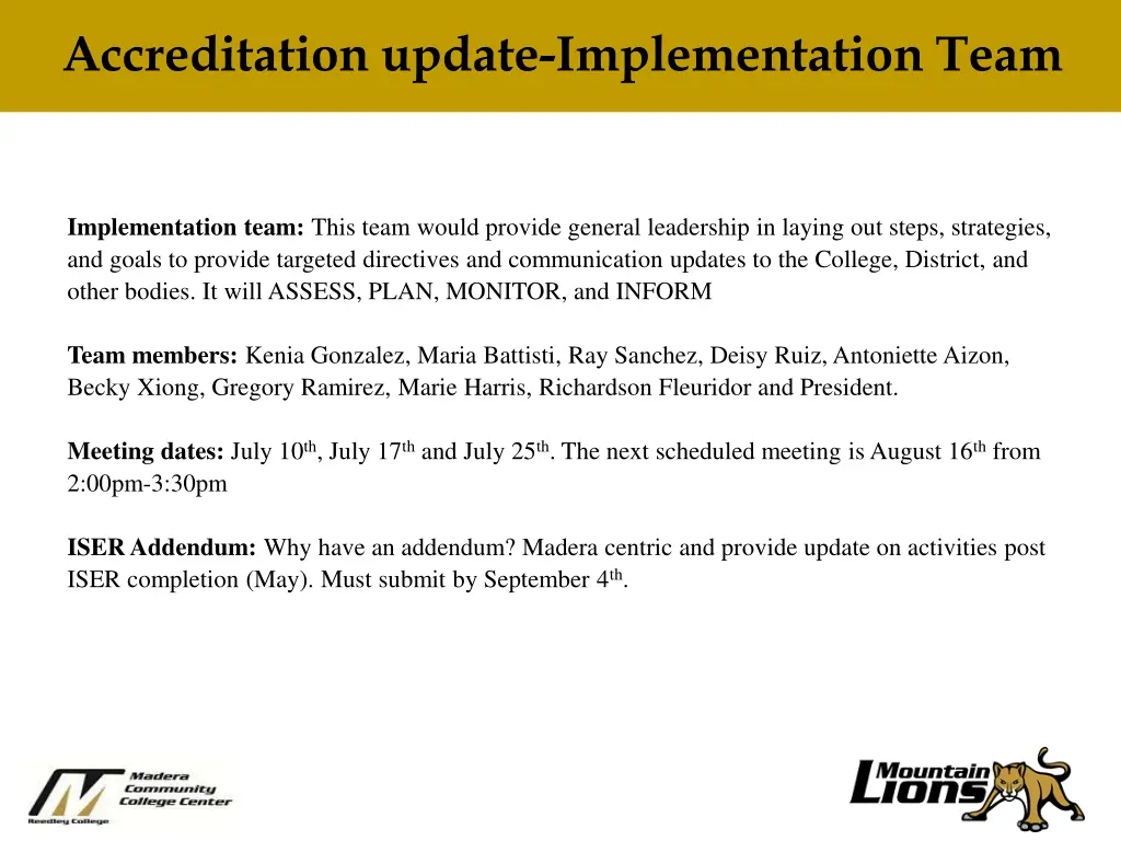 need title here accreditation update 2