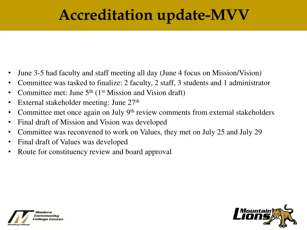 need title here accreditation update mvv