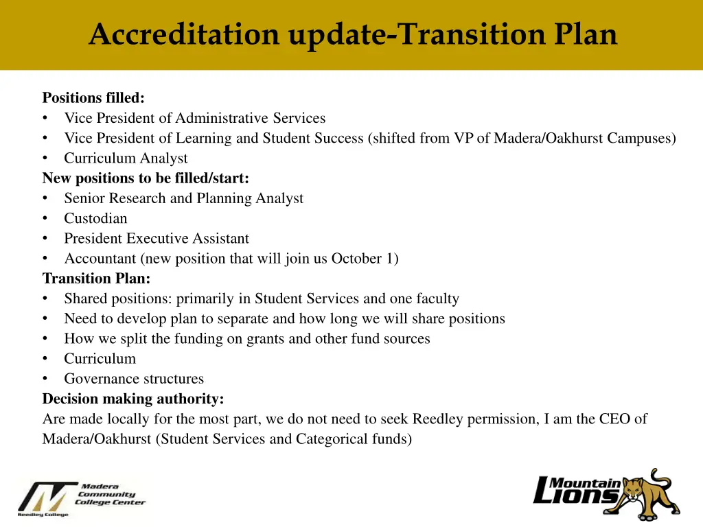 need title here accreditation update transition
