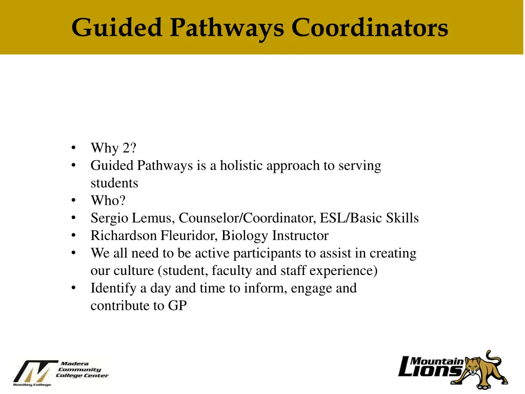need title here guided pathways coordinators