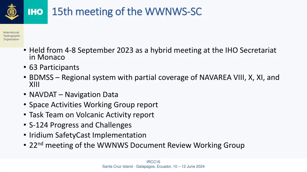 15th meeting of the wwnws 15th meeting