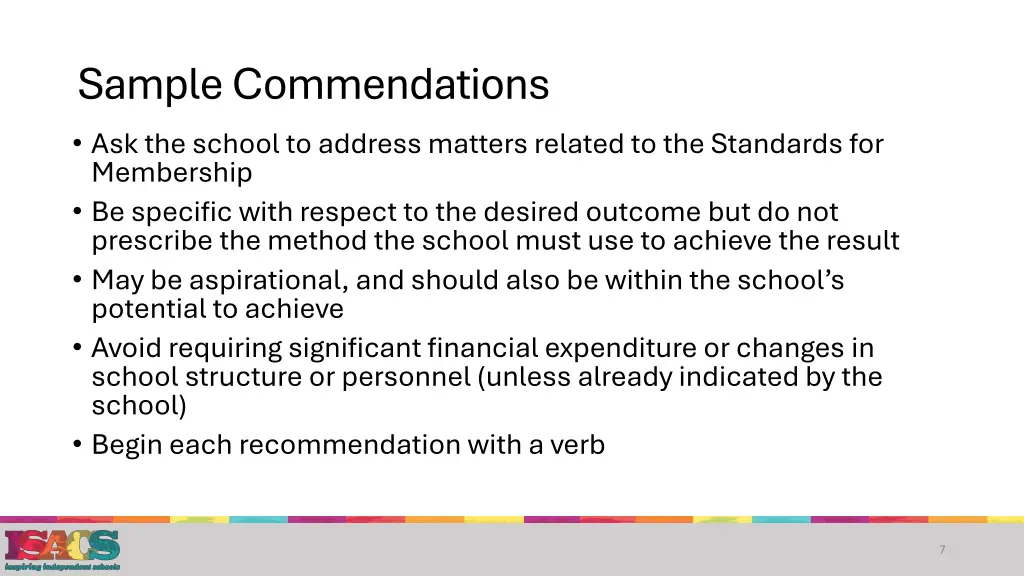 sample commendations ask the school to address
