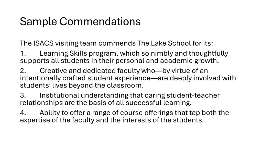 sample commendations