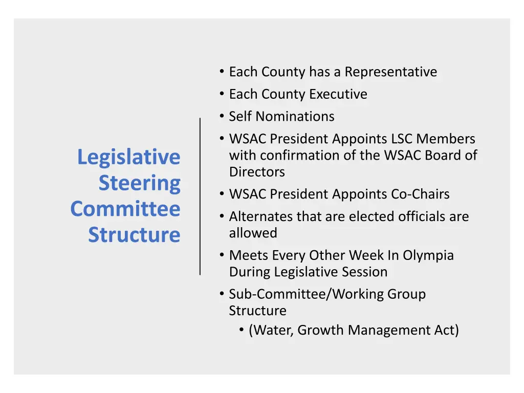 each county has a representative each county