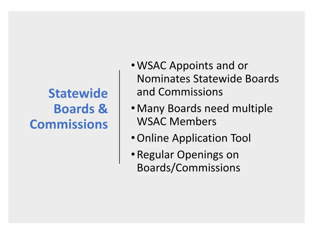 wsac appoints and or nominates statewide boards